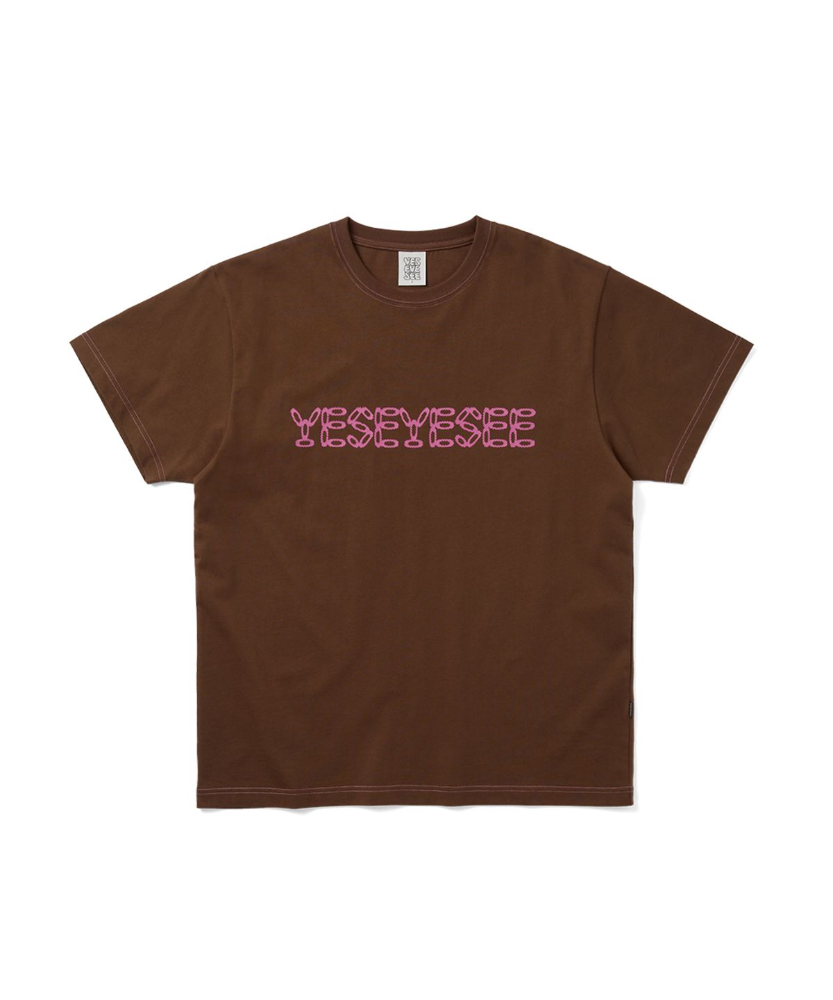 예스아이씨(YESEYESEE) Contrast Stitch Chain Logo Tee Brown