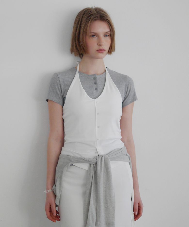BUTTON HALTER SLEEVELESS TOP (IVORY)