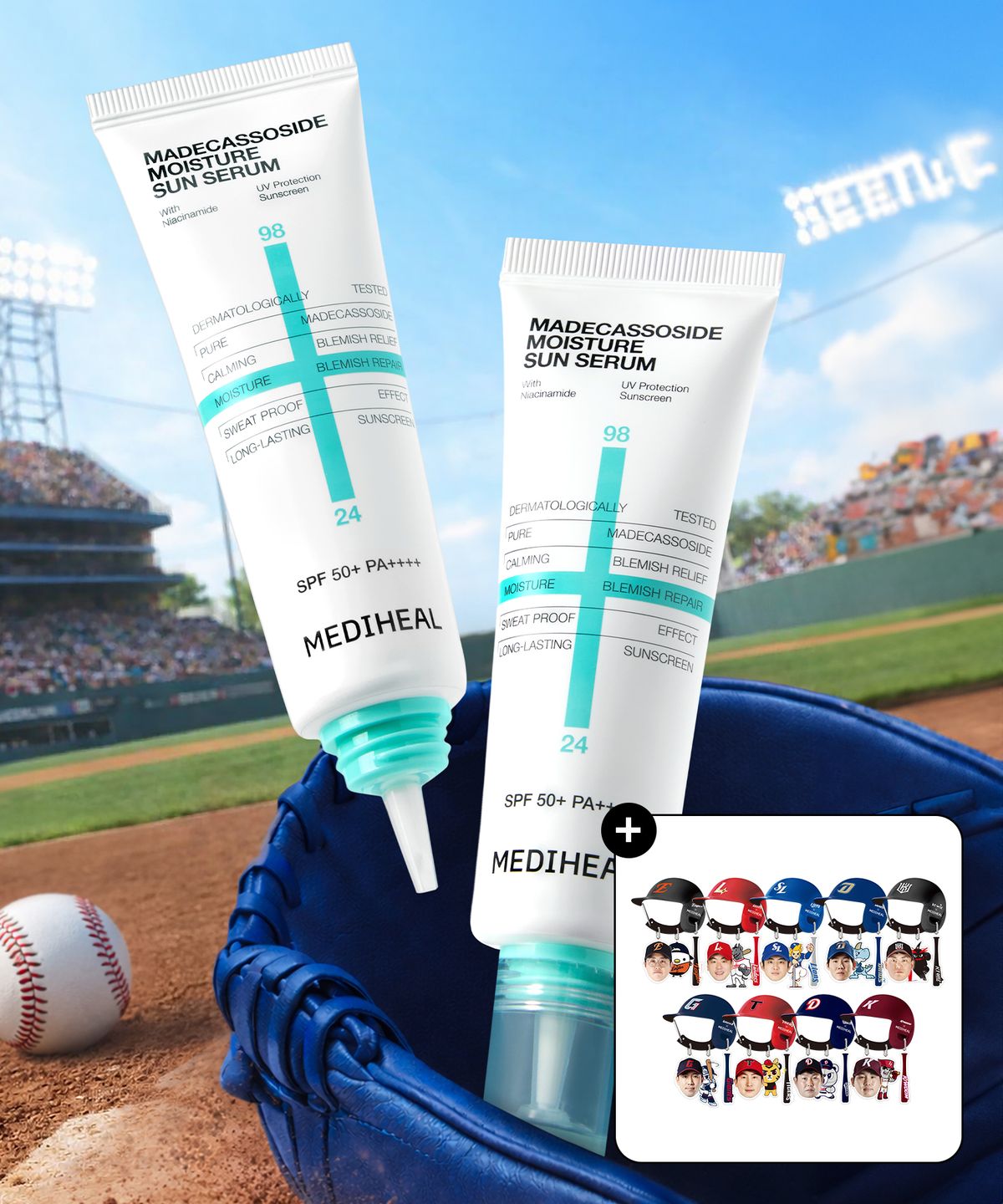 메디힐(MEDIHEAL) [KBO 콜라보/선수키링 증정] 마데카소사이드 수분 선 세럼 흔적 리페어 2개