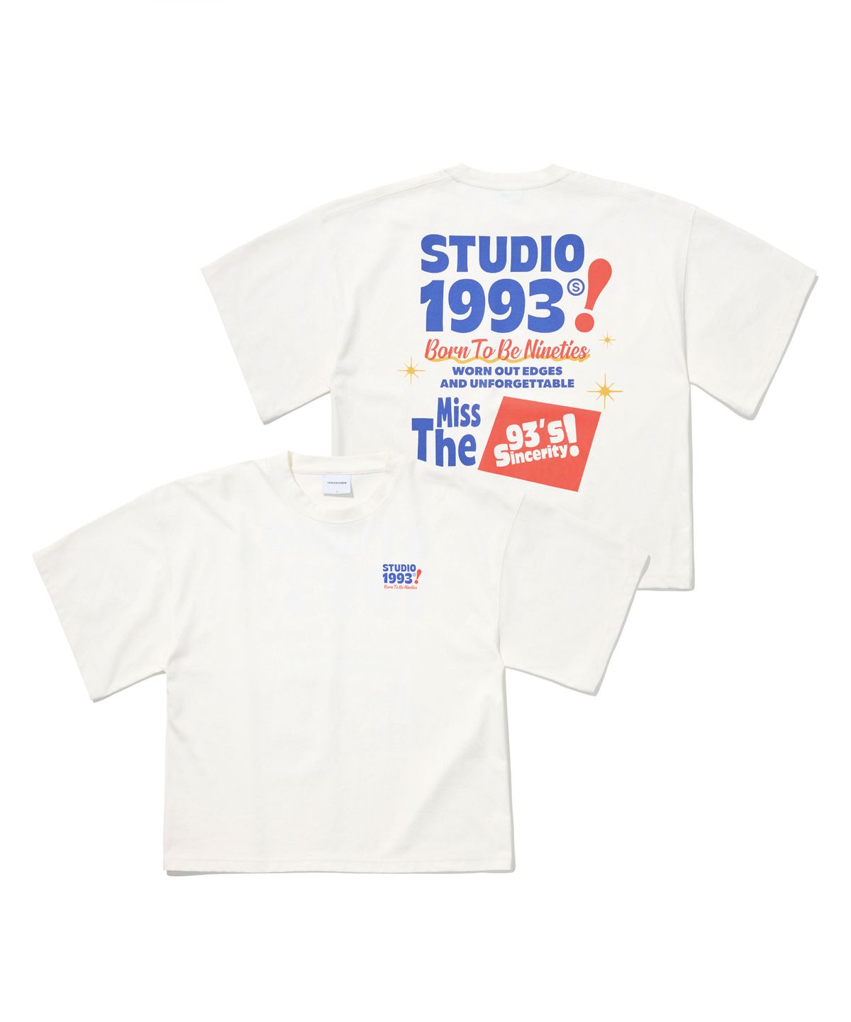 1993스튜디오(1993STUDIO) 레트로 멀티 타이포 오버핏 그래픽 티셔츠_아이보리