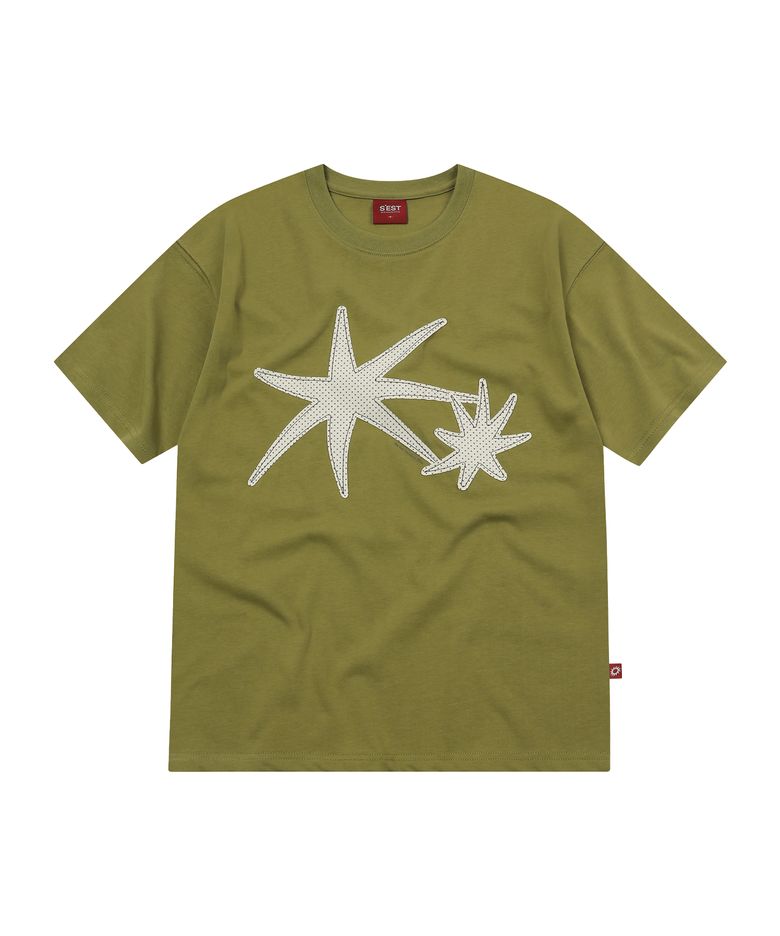 Star Orbit Applique T-shirts Olive