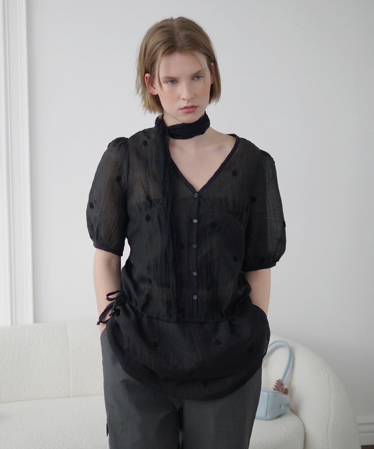 애프터아워즈(AFTERHOURS) FLORAL SHEER LAYERED DRESS (BLACK)