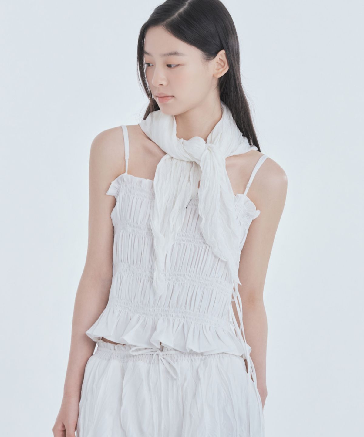 마우솔레움(MAU SOLEUM) Crinkled Sheer Scarf - Ivory CheckBlack Check