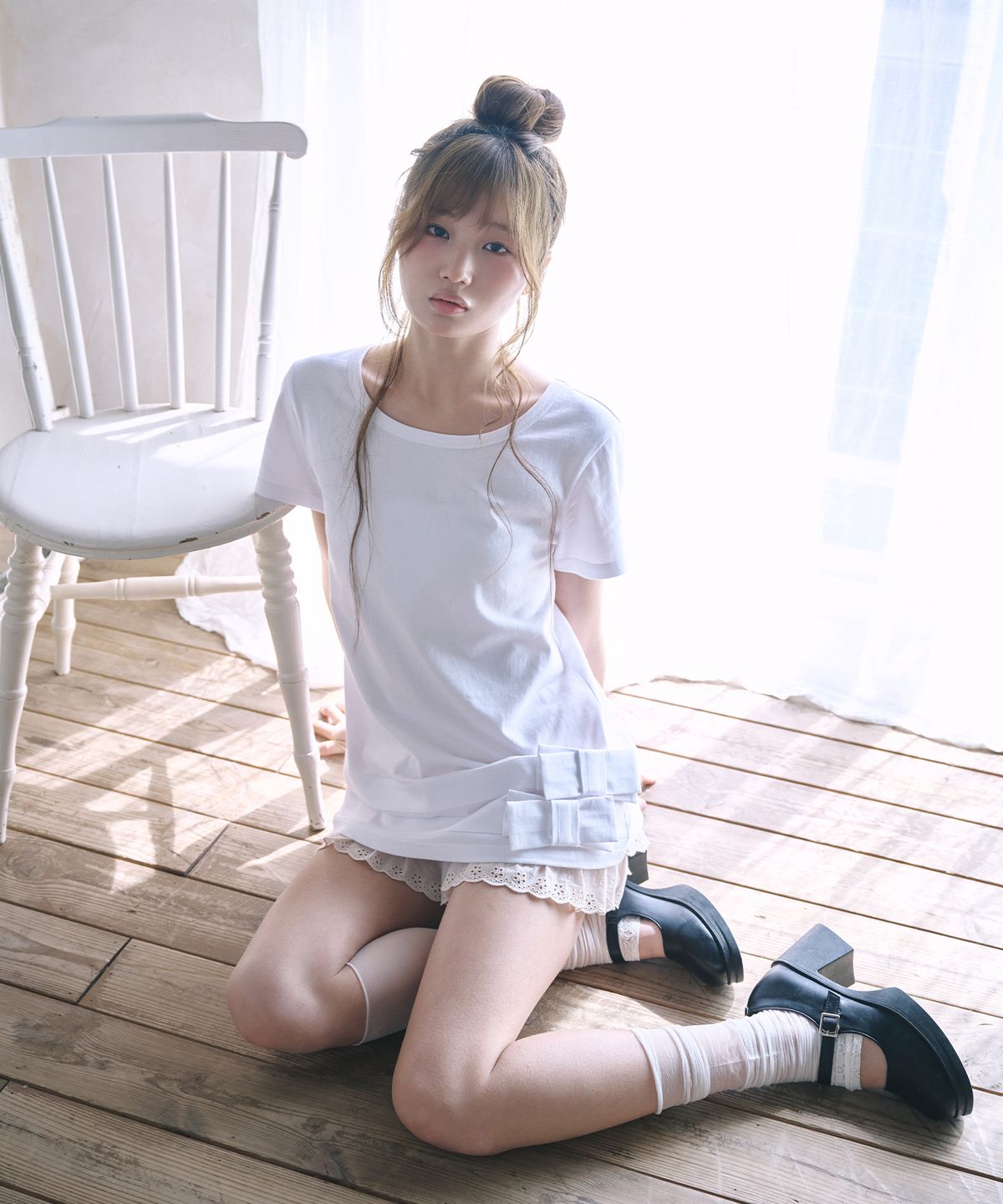 레이즈미야(REISE MIYA) 나나 리본 티셔츠 [WHITE]