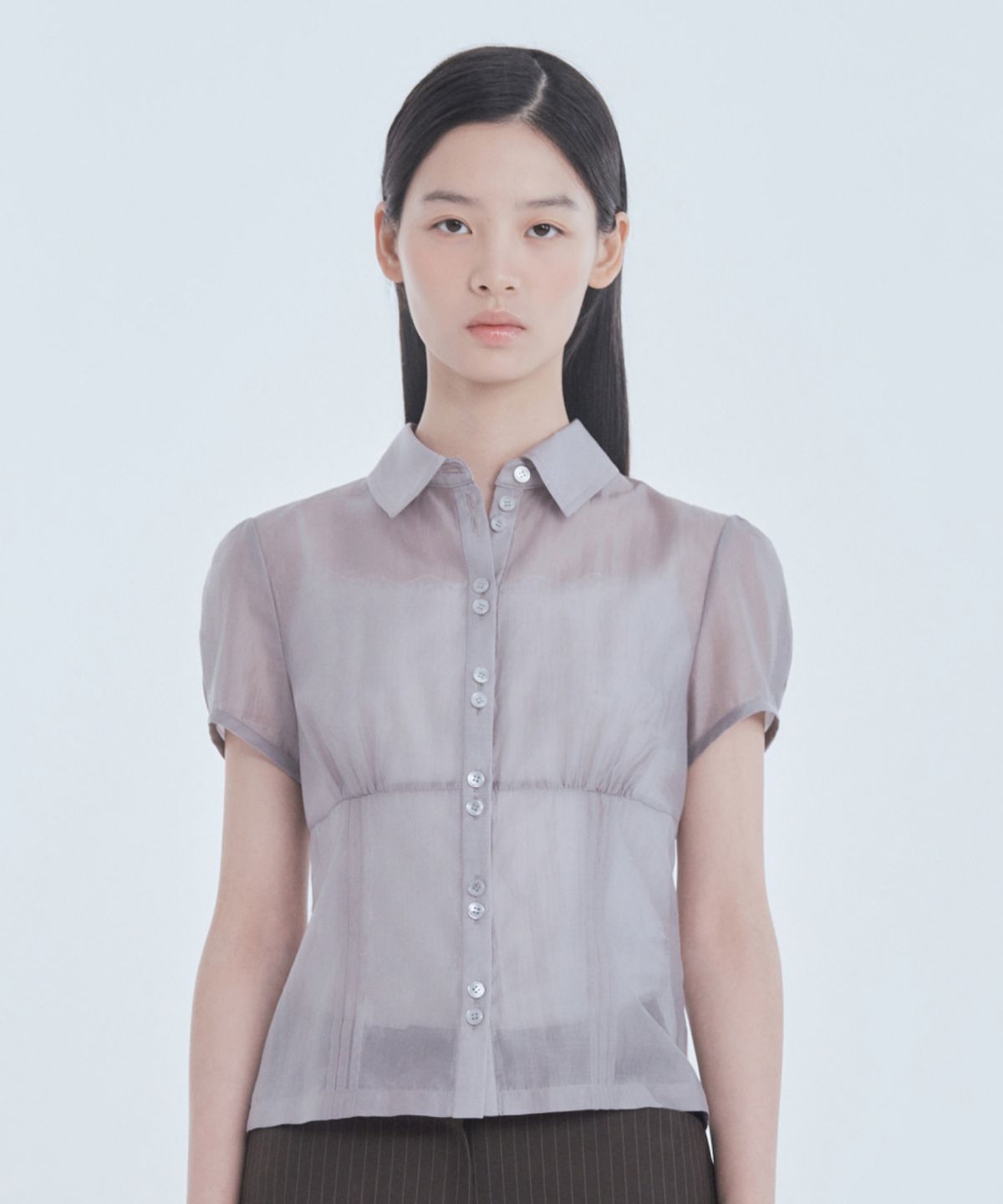 마우솔레움(MAU SOLEUM) Sheer Classic Blouse - Grey