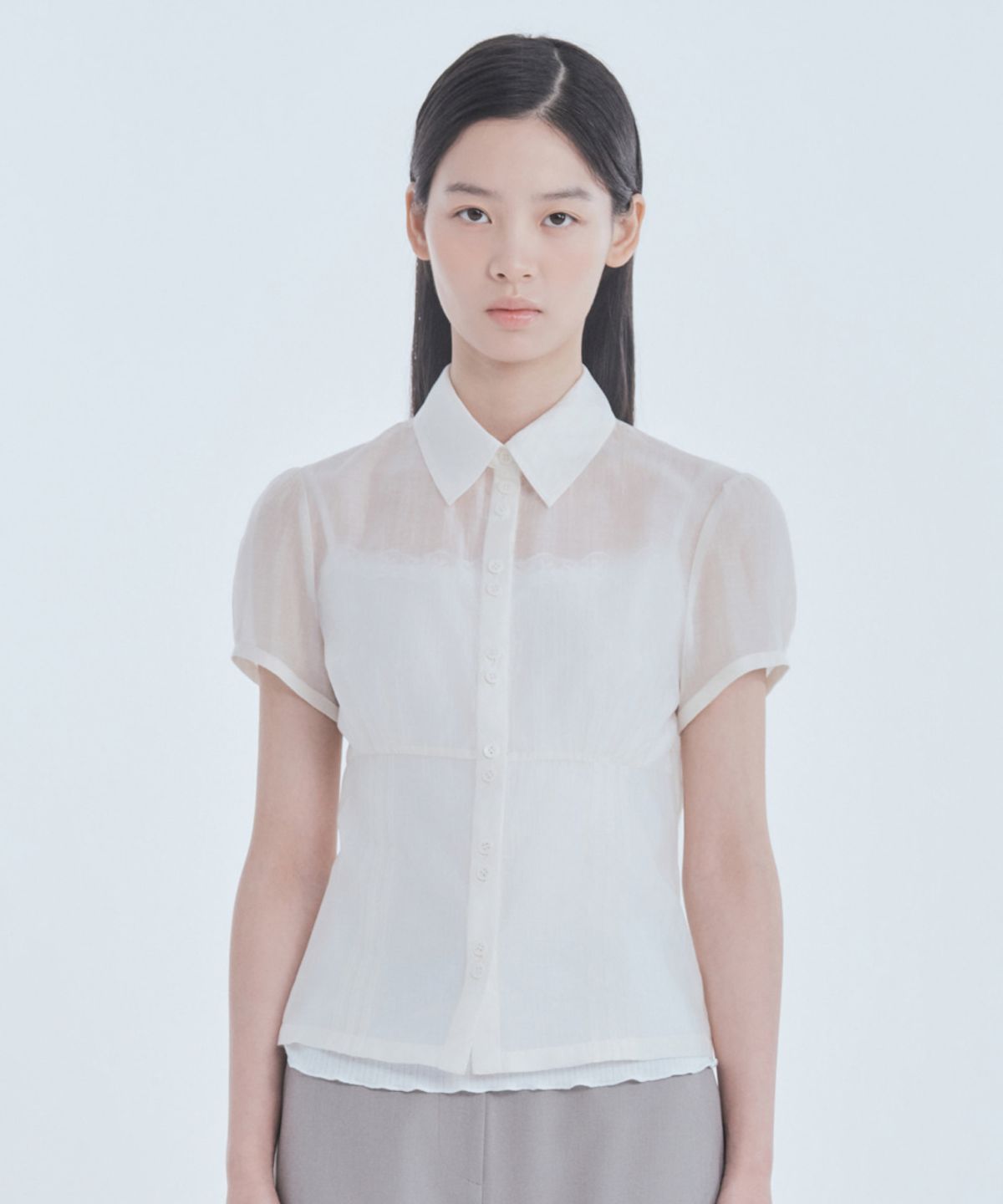 마우솔레움(MAU SOLEUM) Sheer Classic Blouse - Ivory
