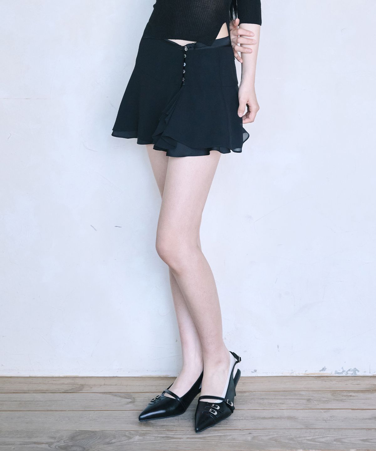 레이즈미야(REISE MIYA) 릴리 쉬폰 미니 스커트 [BLACK]