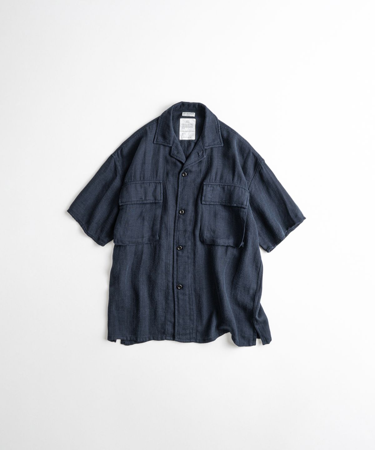 비헤비어(BEHEAVYER) DYED HBT LINEN M43 1/2 SHIRTS navy