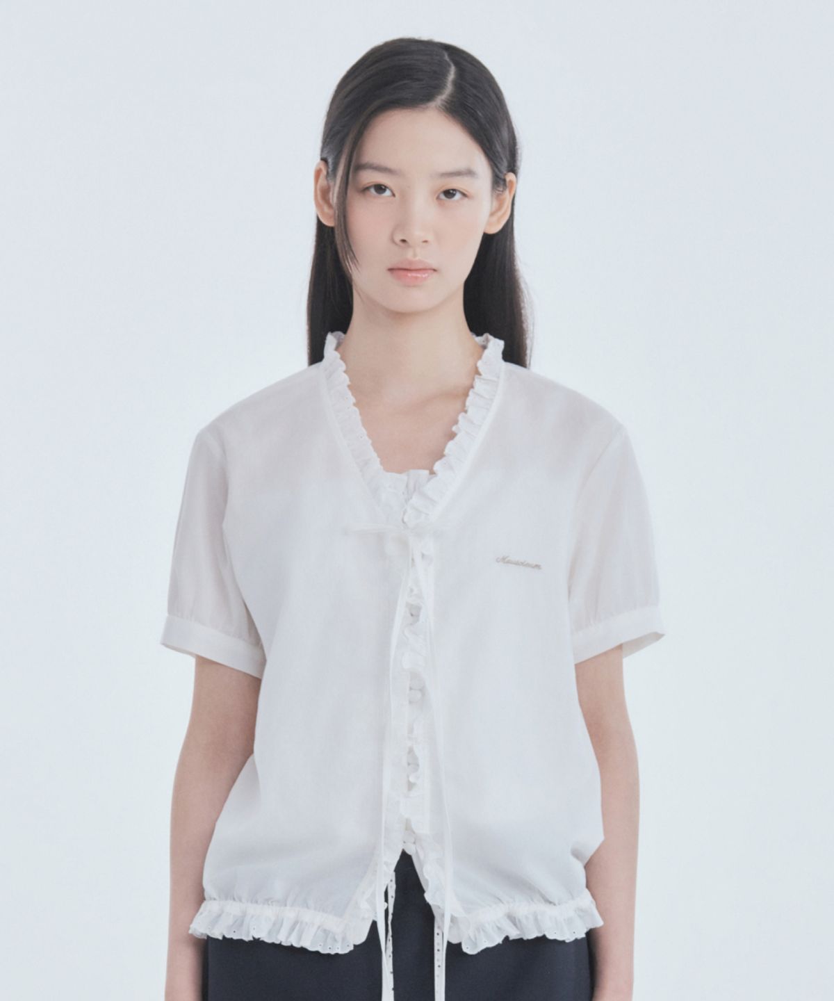 마우솔레움(MAU SOLEUM) Ruffle Cotton Summer Blouse - White