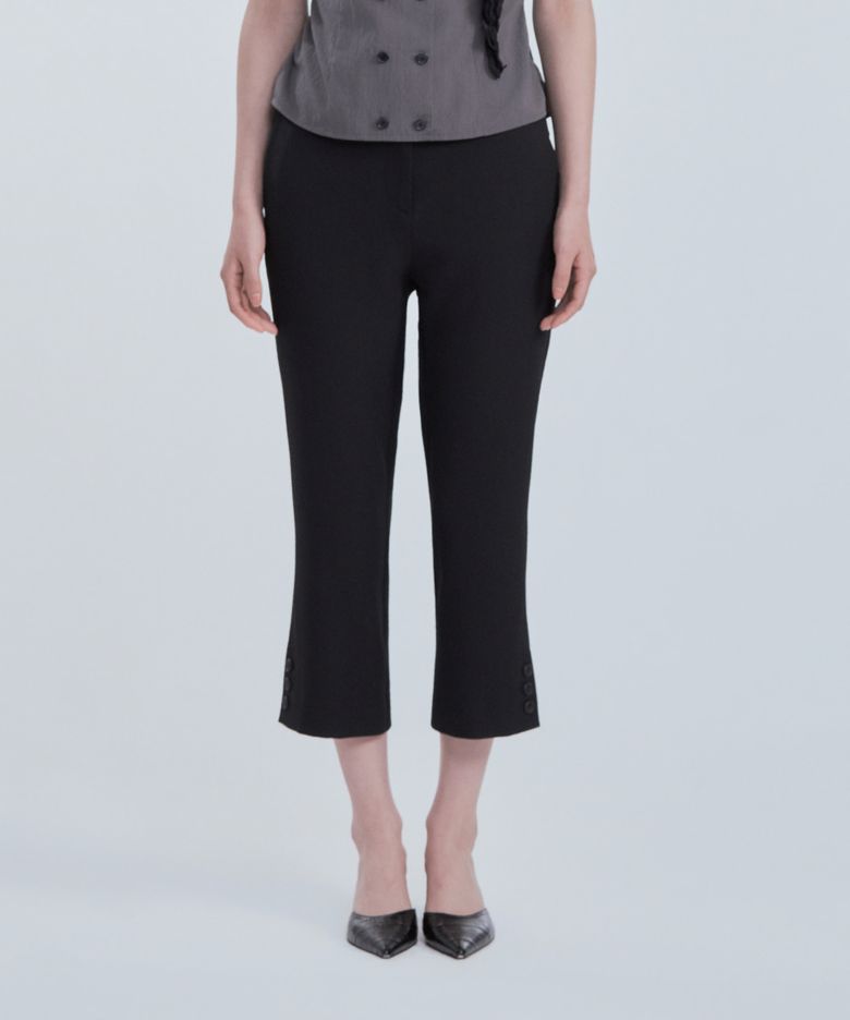 Emma Side Slit Button Capri Pants - Black