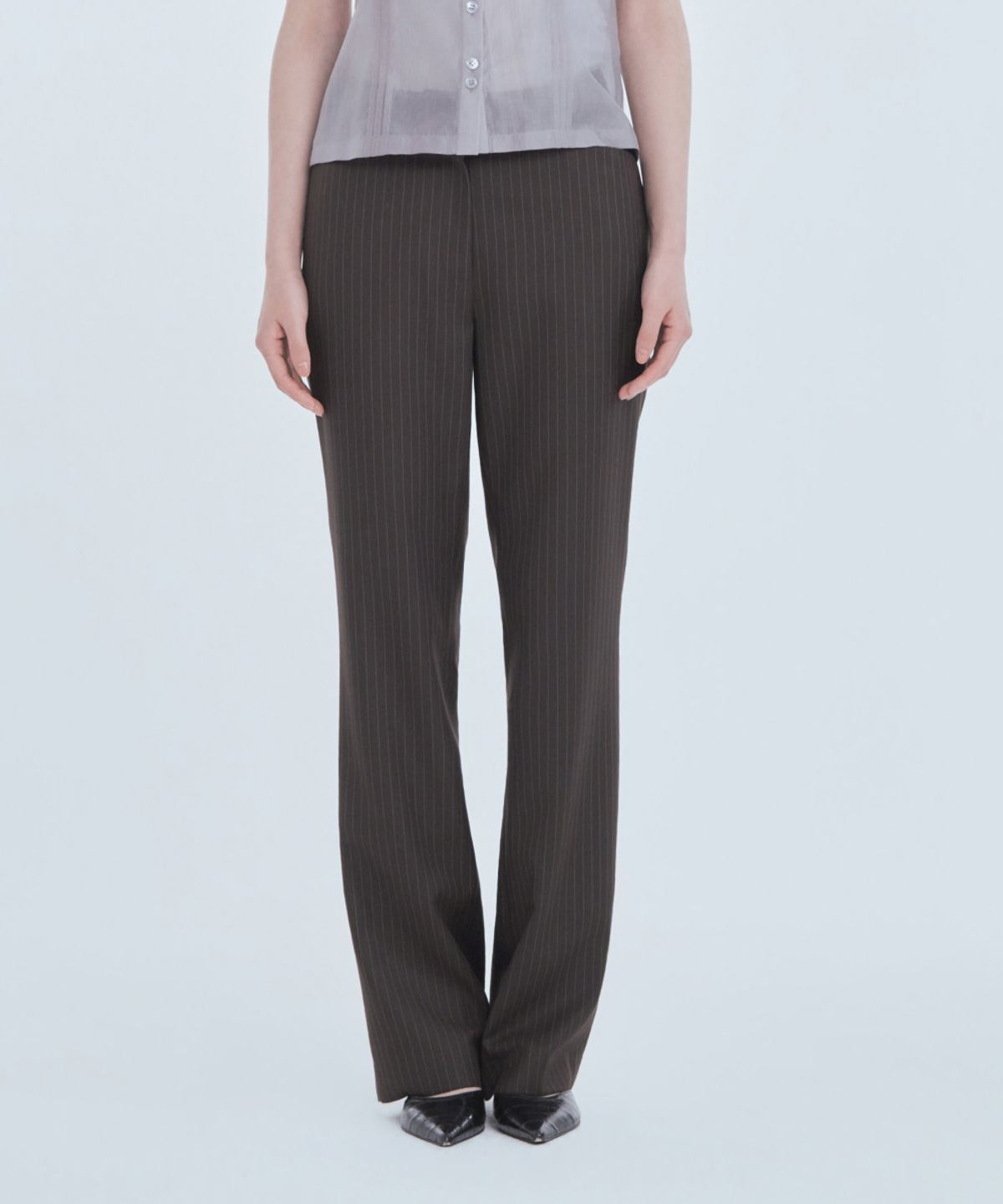 마우솔레움(MAU SOLEUM) Emma Tailored Semi Bootcut Slacks - Brown Stripe