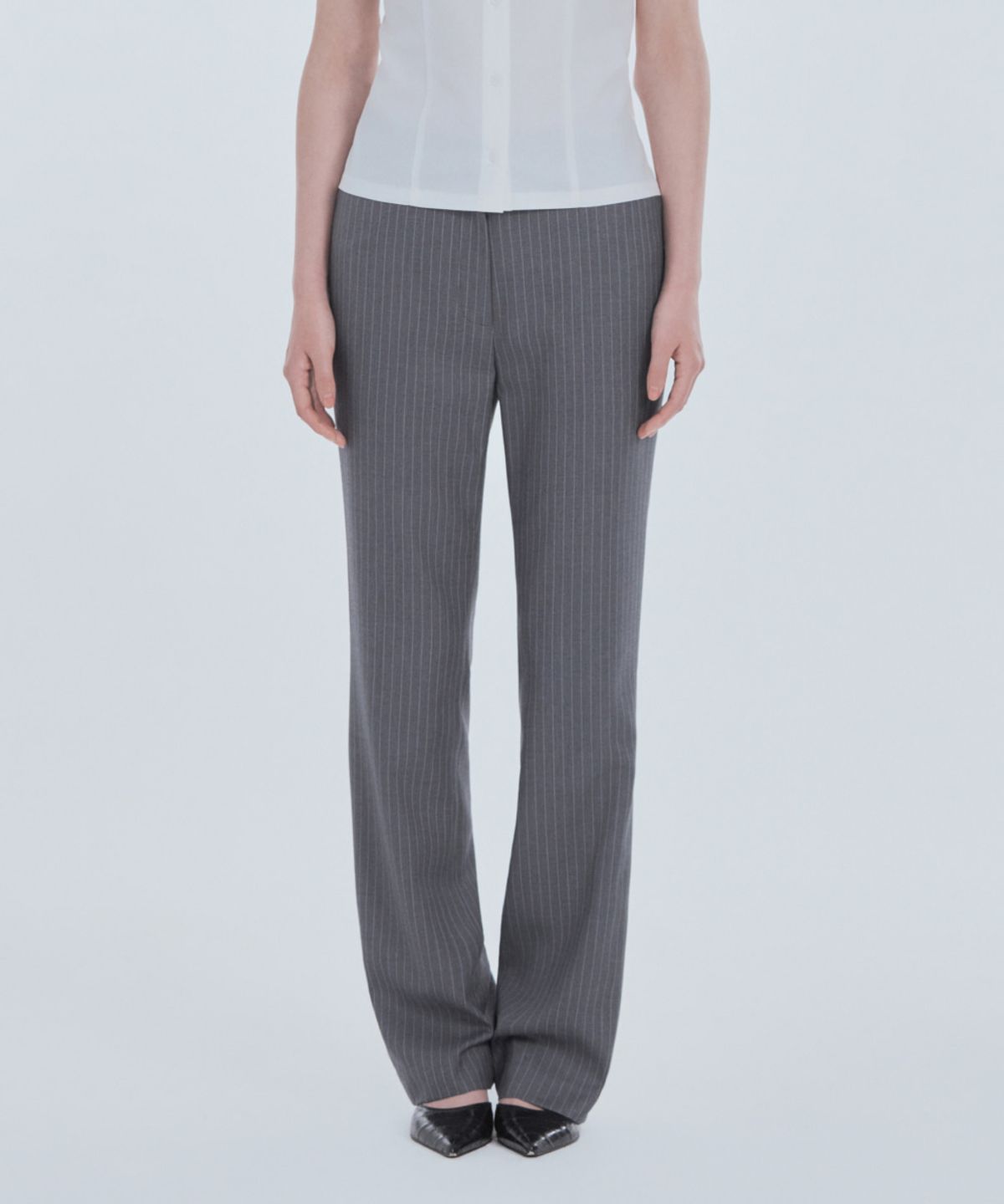 마우솔레움(MAU SOLEUM) Emma Tailored Semi Bootcut Slacks - Grey Stripe