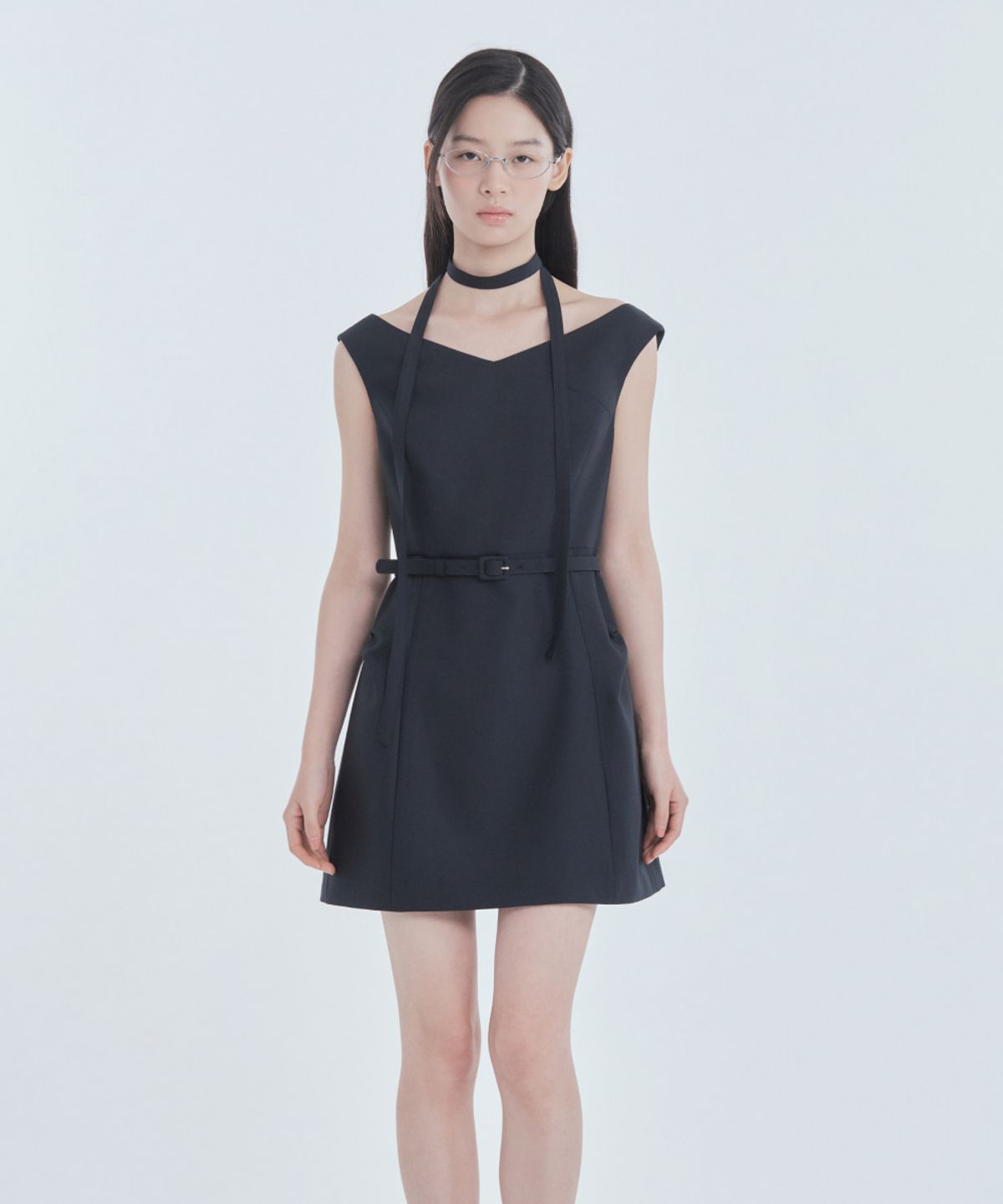 마우솔레움(MAU SOLEUM) Sienna Semi Off-Shoulder Mini Dress - Navy