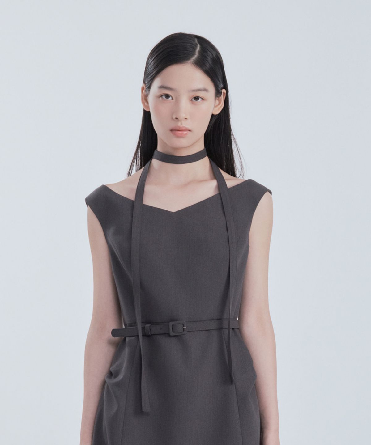 마우솔레움(MAU SOLEUM) Sienna Semi Off-Shoulder Mini Dress - Charcoal