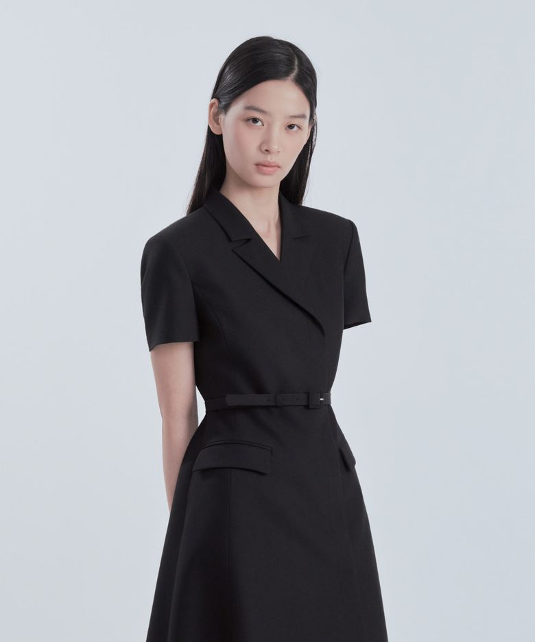 Jenn Long Belted Half-Sleeve Dress - Black