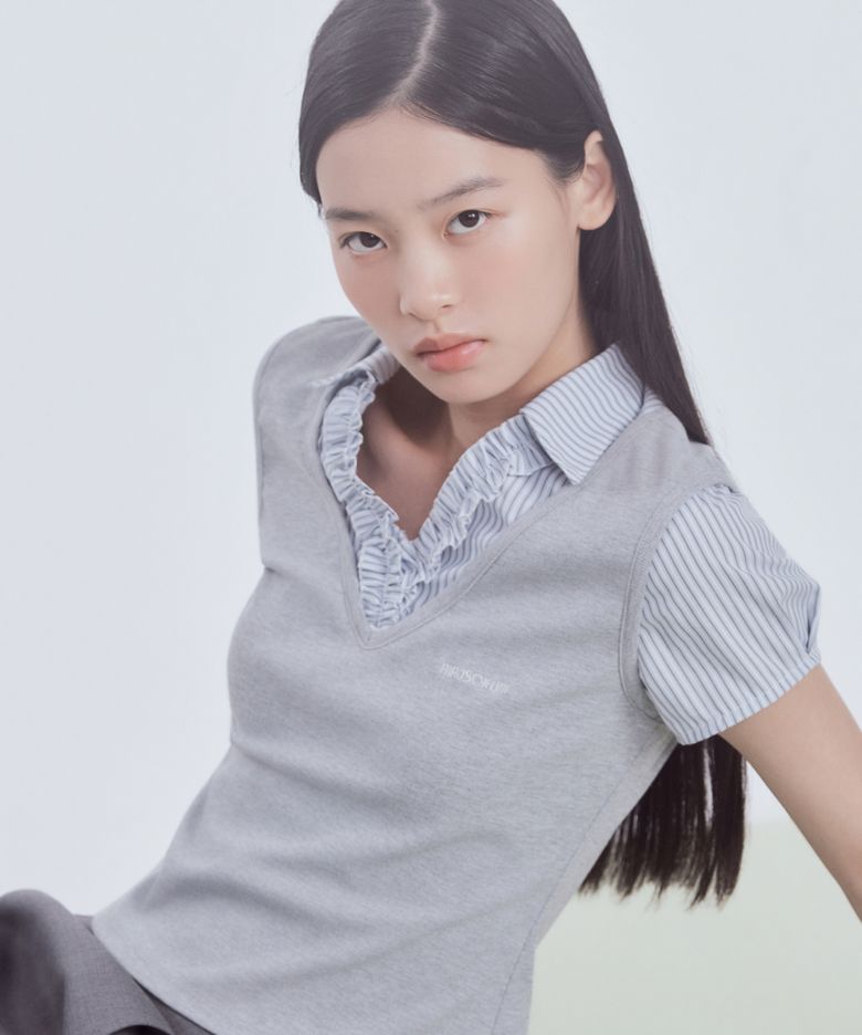 Emma Layered Ruffle Blouse Top - Grey