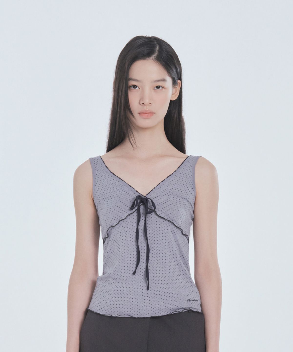 마우솔레움(MAU SOLEUM) Dot Ribbon Top - Grey