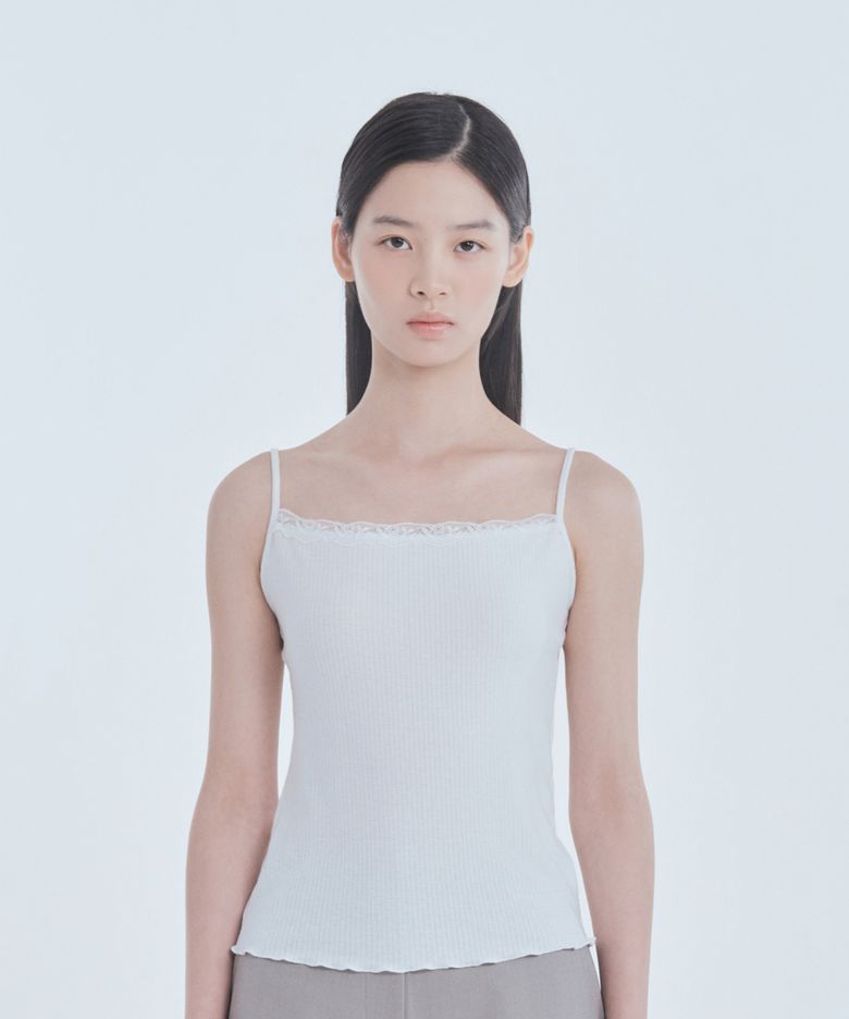 Lace Jersey Cami Top - White