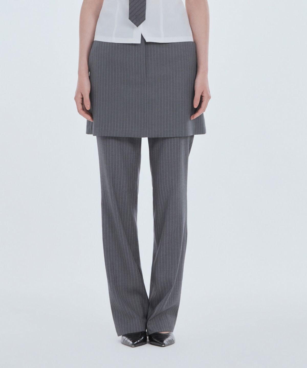 마우솔레움(MAU SOLEUM) Mila Waist A-Line Skirt - Grey Stripe