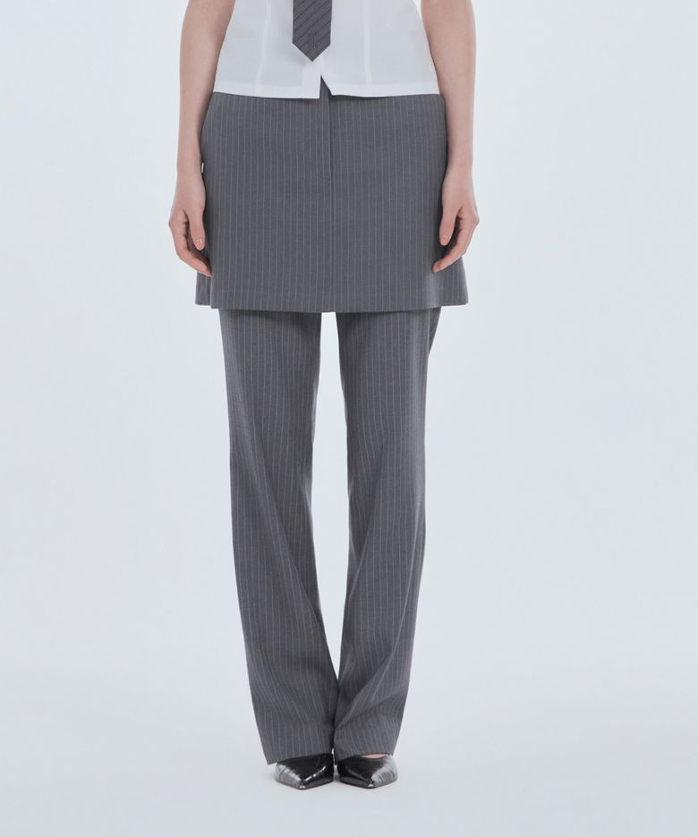 Mila Waist A-Line Skirt - Grey Stripe