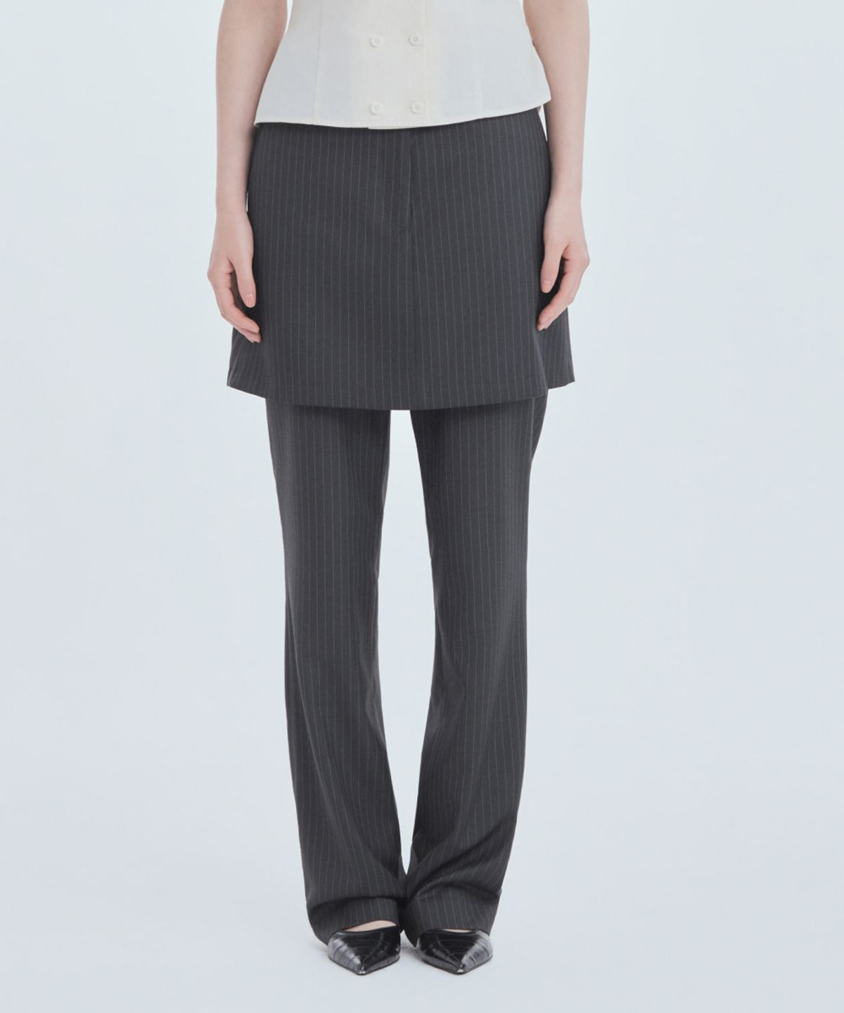 마우솔레움(MAU SOLEUM) Mila Waist A-Line Skirt - Charcoal Stripe