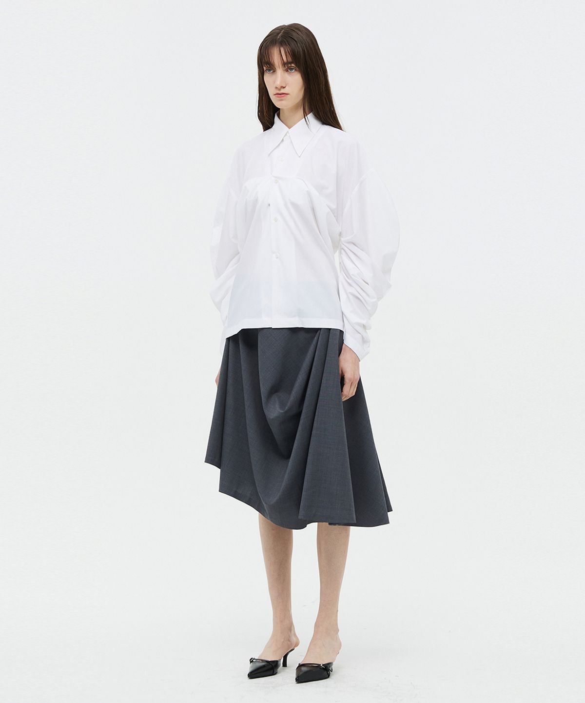 베데르미(VEDERMI) Asymmetric Draped Midi Skirt