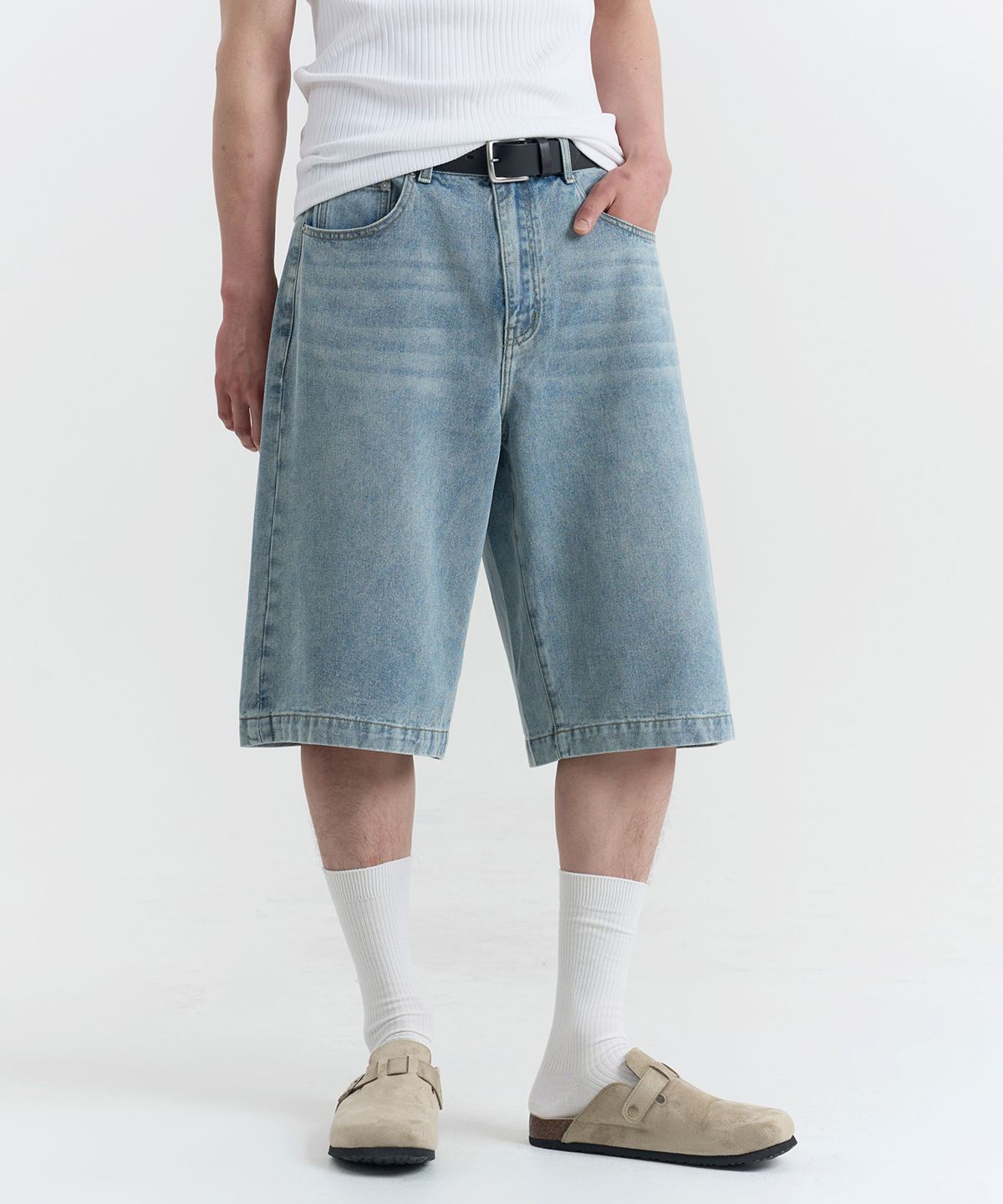 노페이머스(NOFAMOUS) 11.5oz Bermuda Denim Shorts (Light Blue)