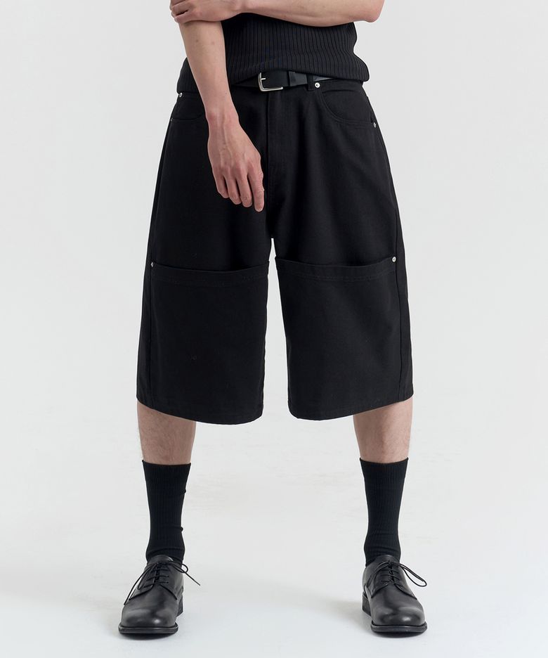 Twill Pocket Cotton Bermuda Shorts (Black)