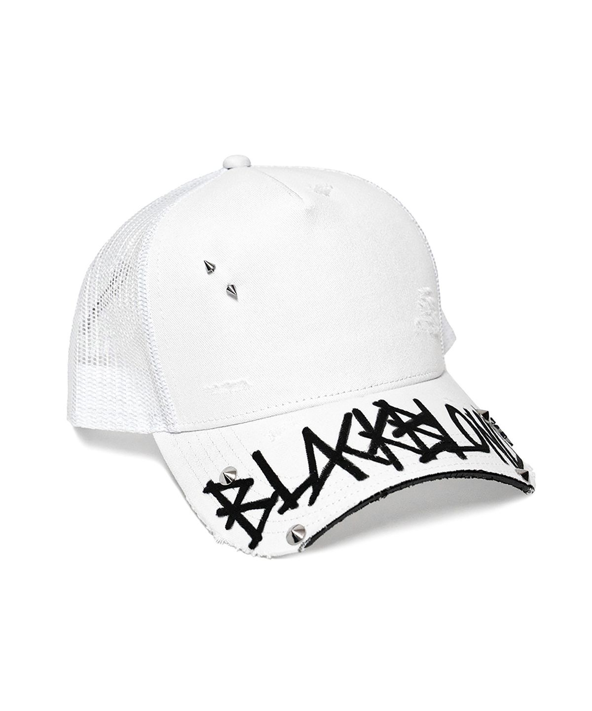 블랙블론드(BLACKBLOND) 비비디 그래피티 로고 트러커 메쉬 캡 (화이트)