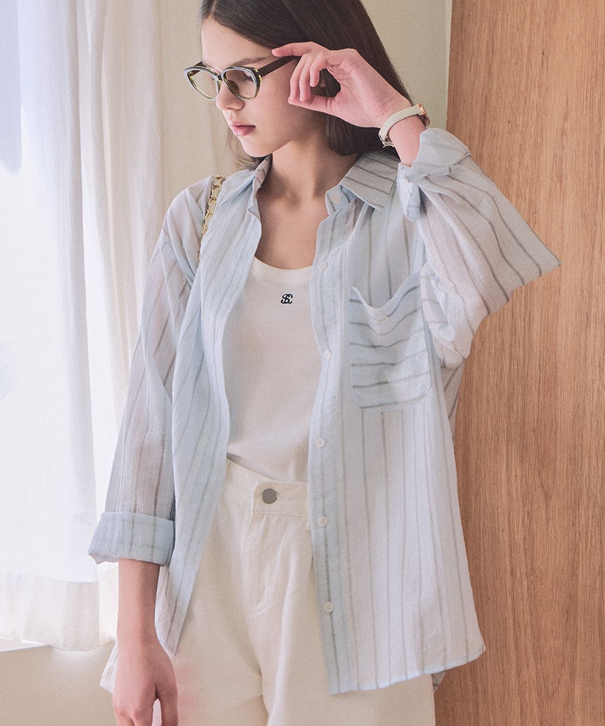 슬로우롤리(SLOWLOLLI) Nube tencel stripe shirt_2 Colors