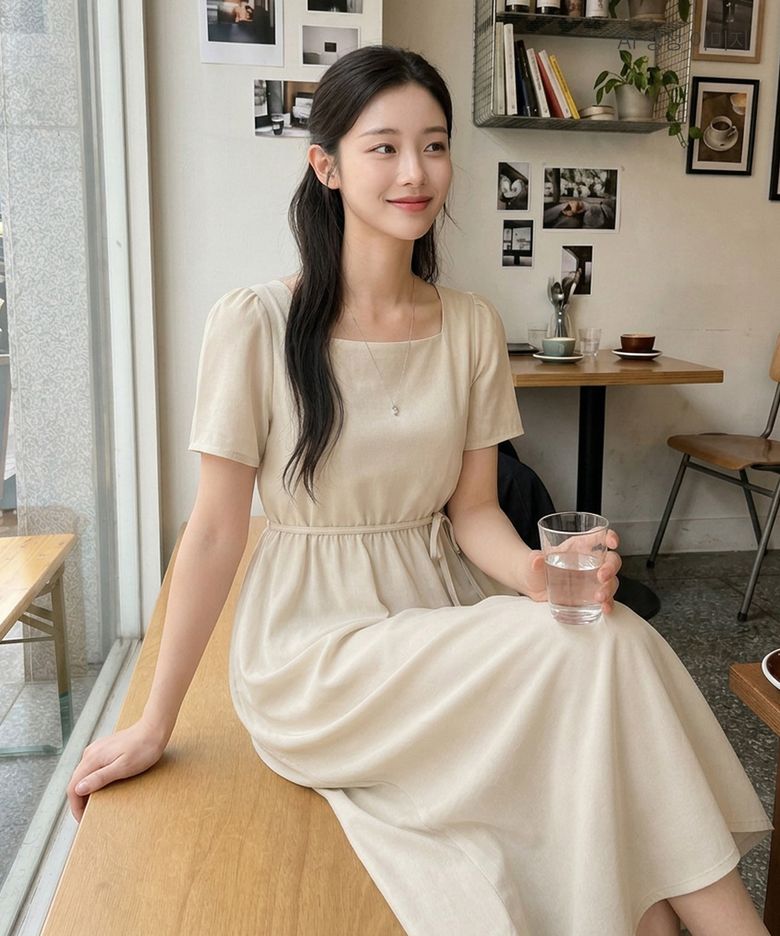 스퀘어넥 반팔 원피스 RMOWG26RT1