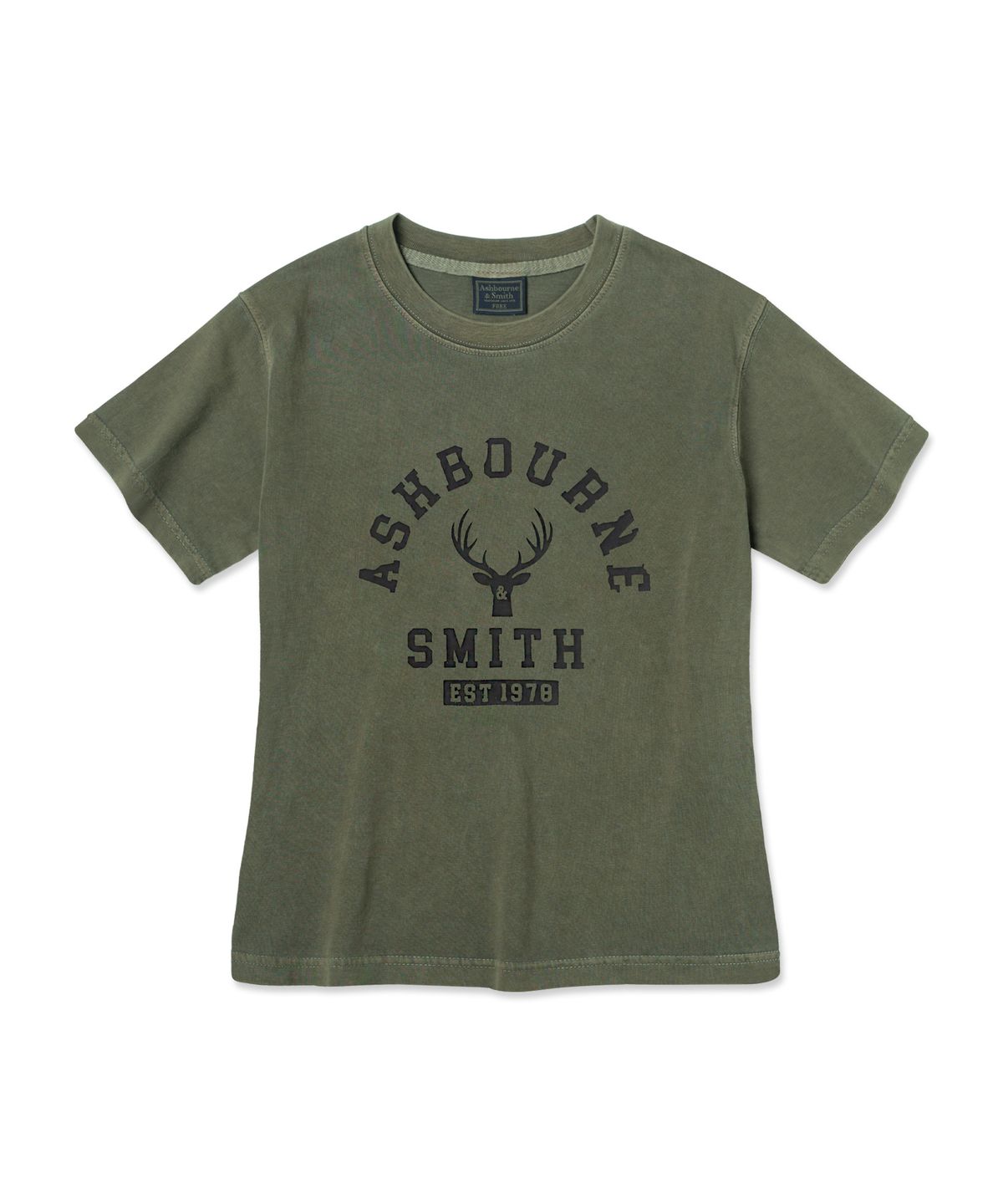 애쉬본&스미스(ASHBOURNE & SMITH) [우먼] DEERHEAD 피그먼트 반팔티 ASH1011_카키
