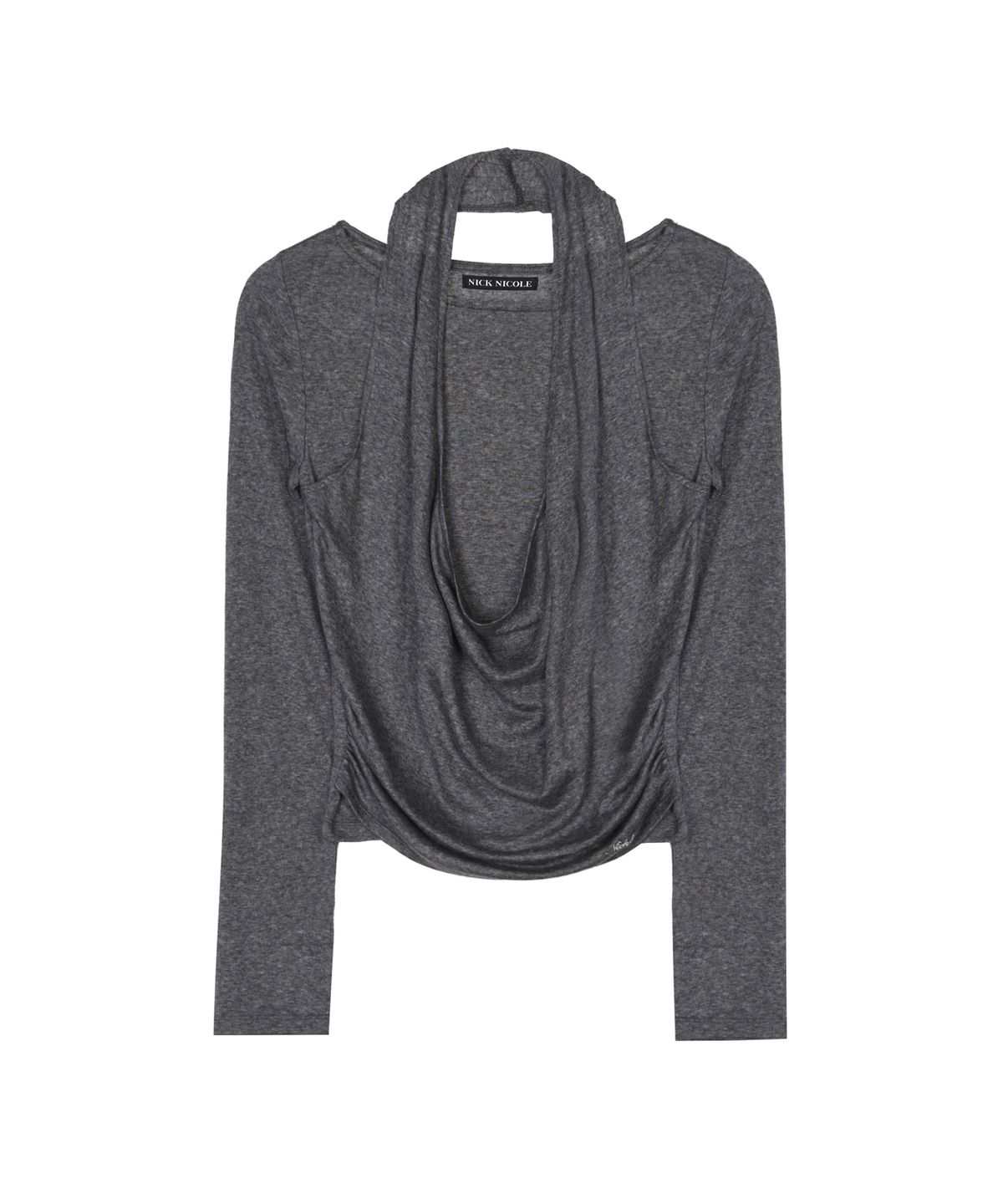 닉앤니콜(NICK&NICOLE) DRAPE HALTER LONG SLEEVE_CHARCOAL