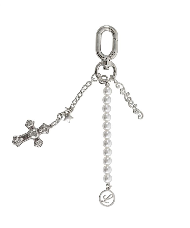 Heart cross & pearl Keyring