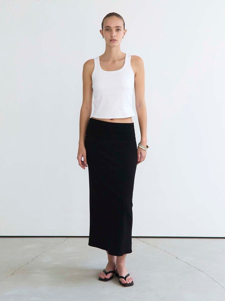 Foldable Ribbed Dress Skirt - Black