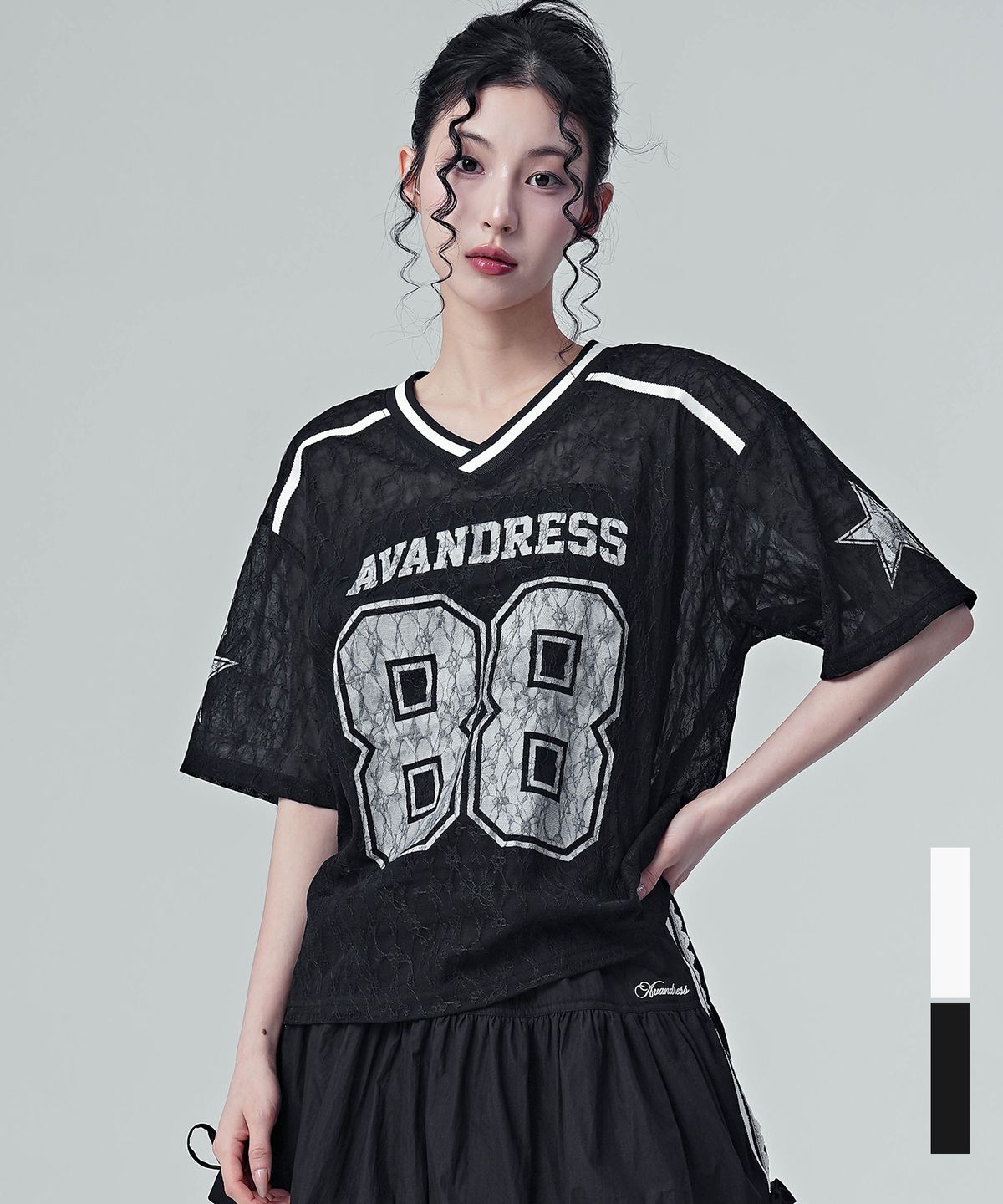 어반드레스(AVANDRESS) 발레리나 클럽 88 풋볼 져지 레이스 티셔츠_2Colors