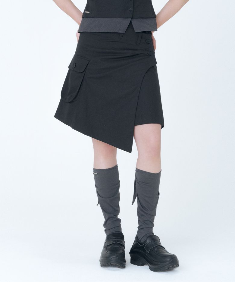 Hannah side pocket wrap midi skirt BLACK