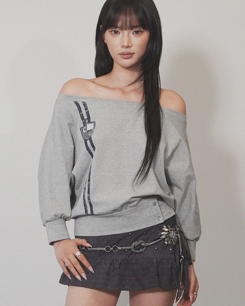 Double Line Boat Neck T-Shirts (M gray)