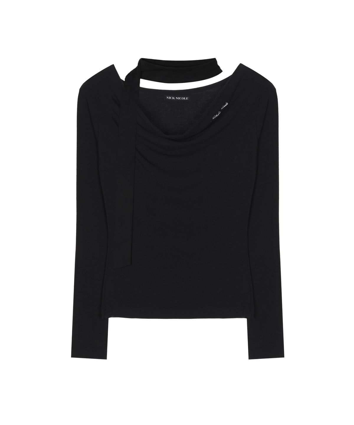 닉앤니콜(NICK&NICOLE) DRAPE TIE LONG SLEEVE TOP_BLACK