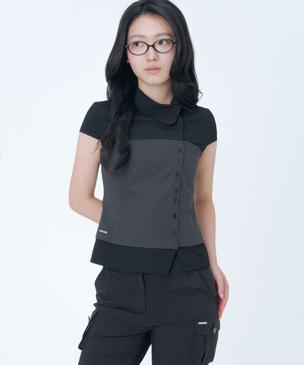 MUSINSA公式 | MISEKI SEOUL Hannah side collar shirt BLACK
