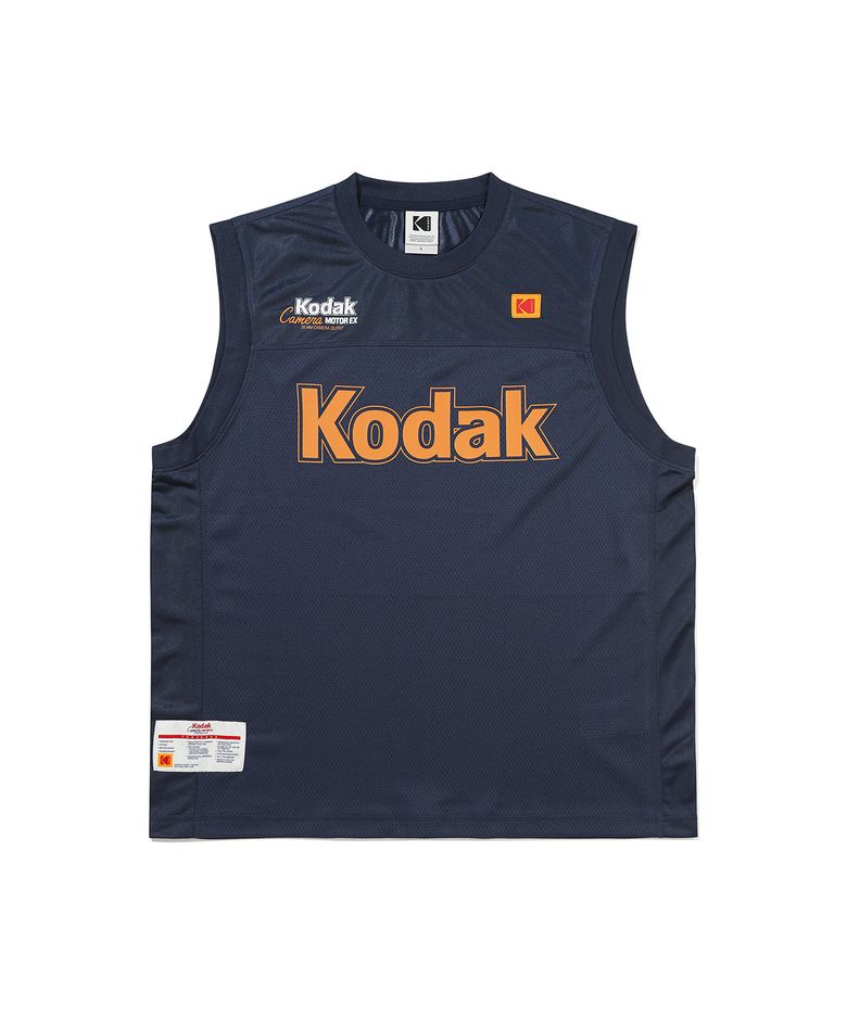 메쉬 슬리브리스 탑 NAVY