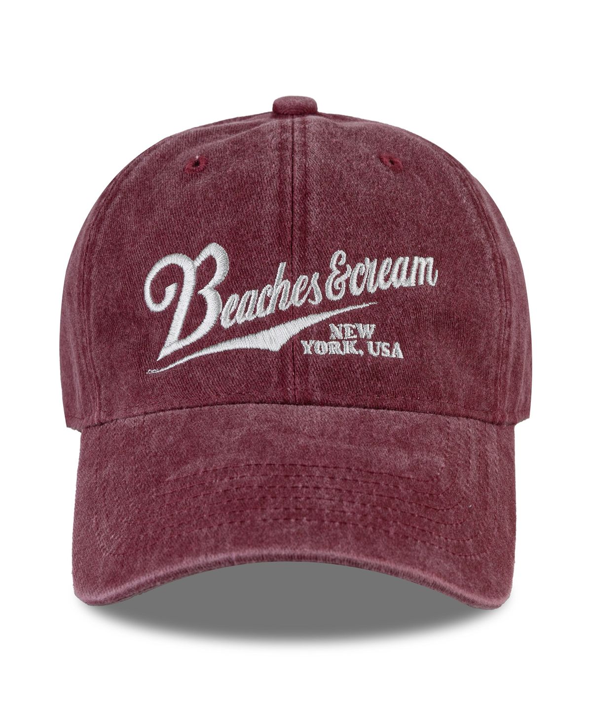 비치스앤크림(BEACHESANDCREAM) New York USA Stone-Washed Ball cap-Burgundy