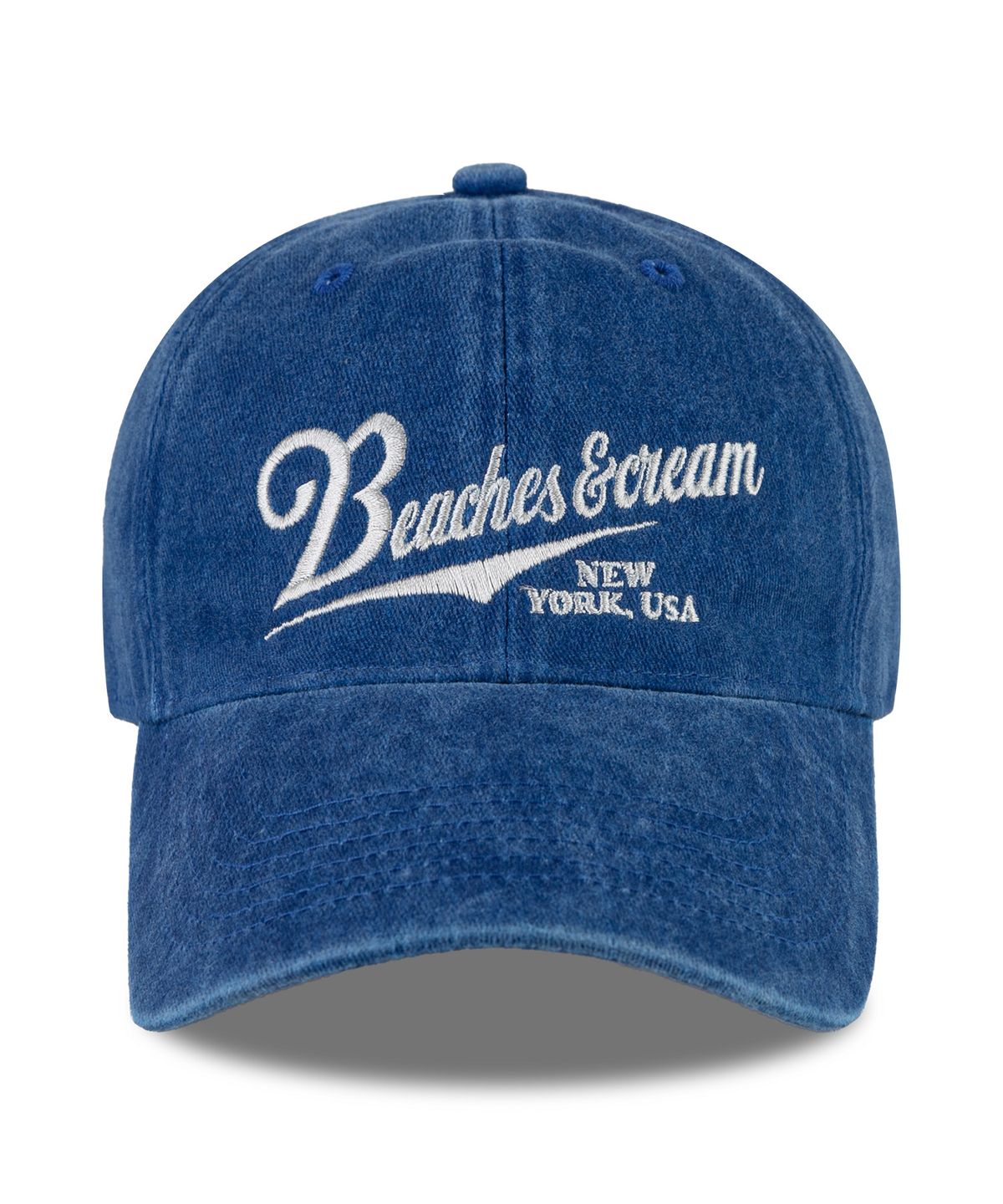 비치스앤크림(BEACHESANDCREAM) New York USA Stone-Washed Ball cap-Blue