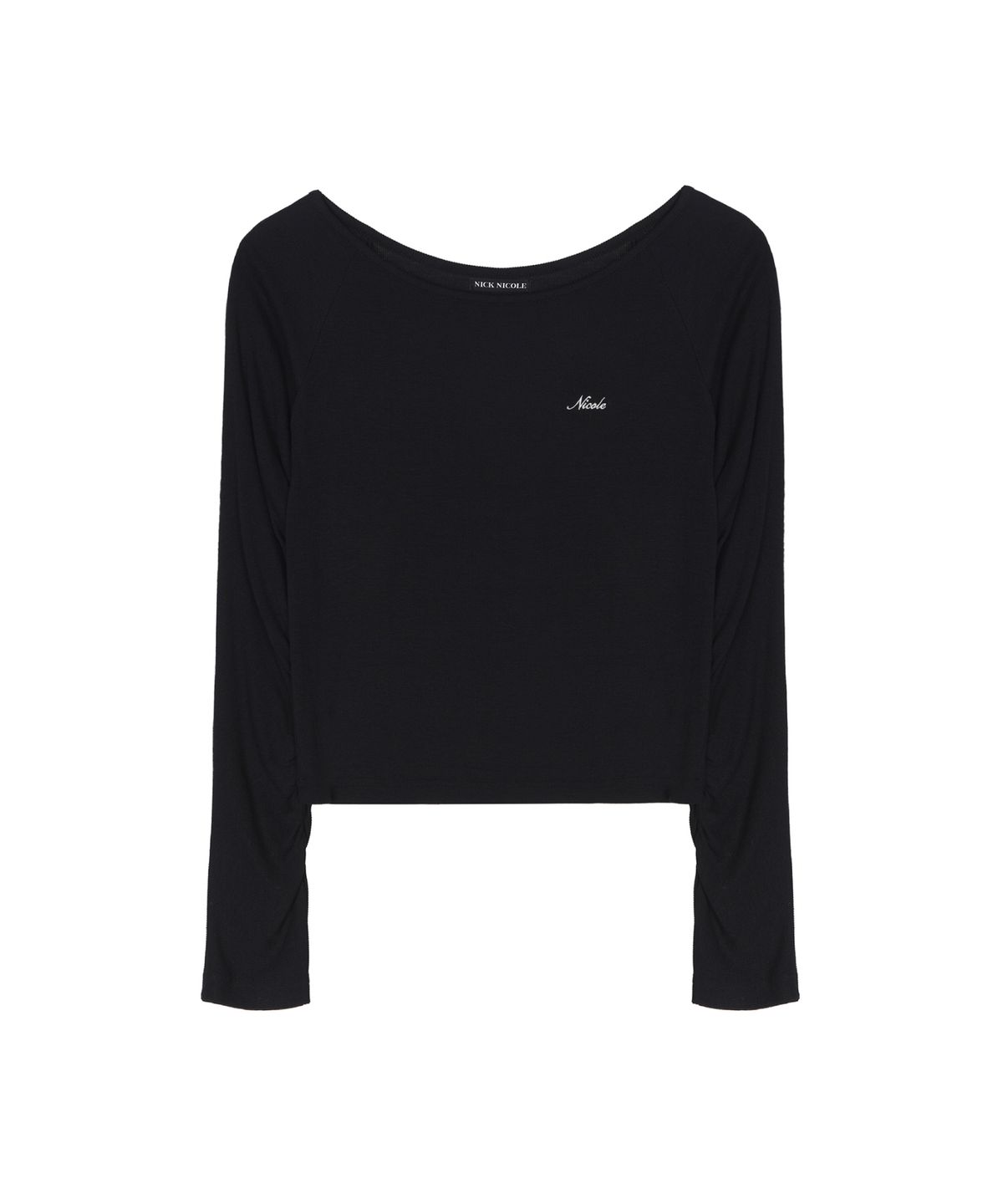 닉앤니콜(NICK&NICOLE) SLEEVE SHIRRING BOAT NECK TOP_BLACK