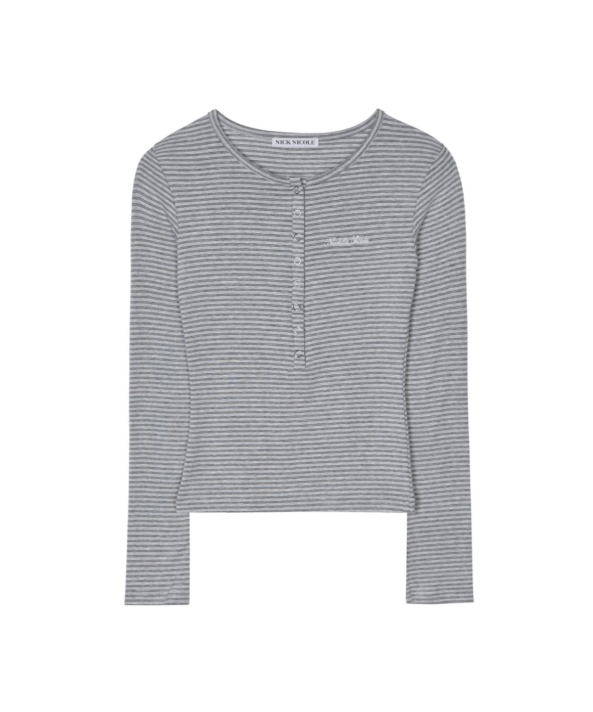 닉앤니콜(NICK&NICOLE) STRIPED HENLEY NECK TOP_GRAY