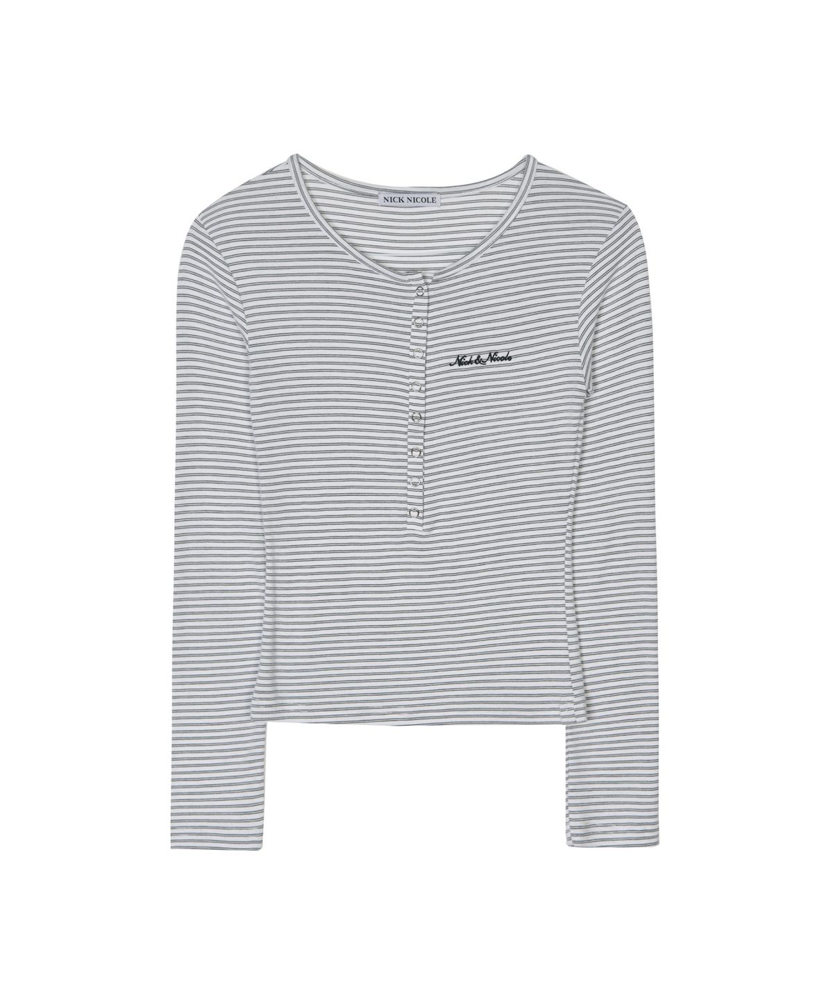 닉앤니콜(NICK&NICOLE) STRIPED HENLEY NECK TOP_IVORY