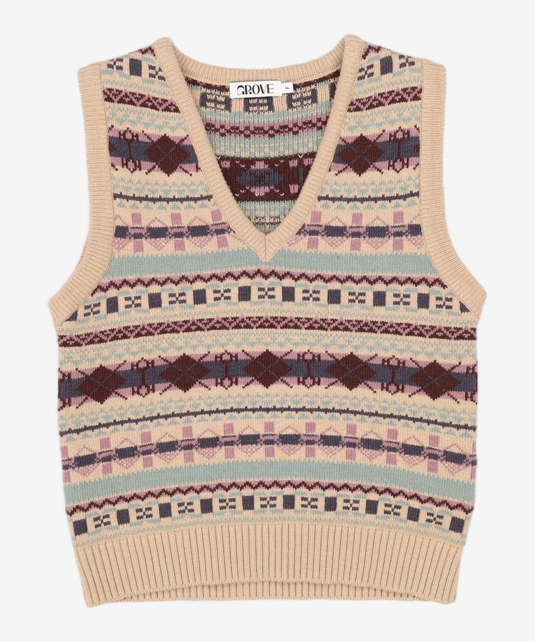 NORDIC V-NECK KNIT VEST (SKY BLUE) FREE
