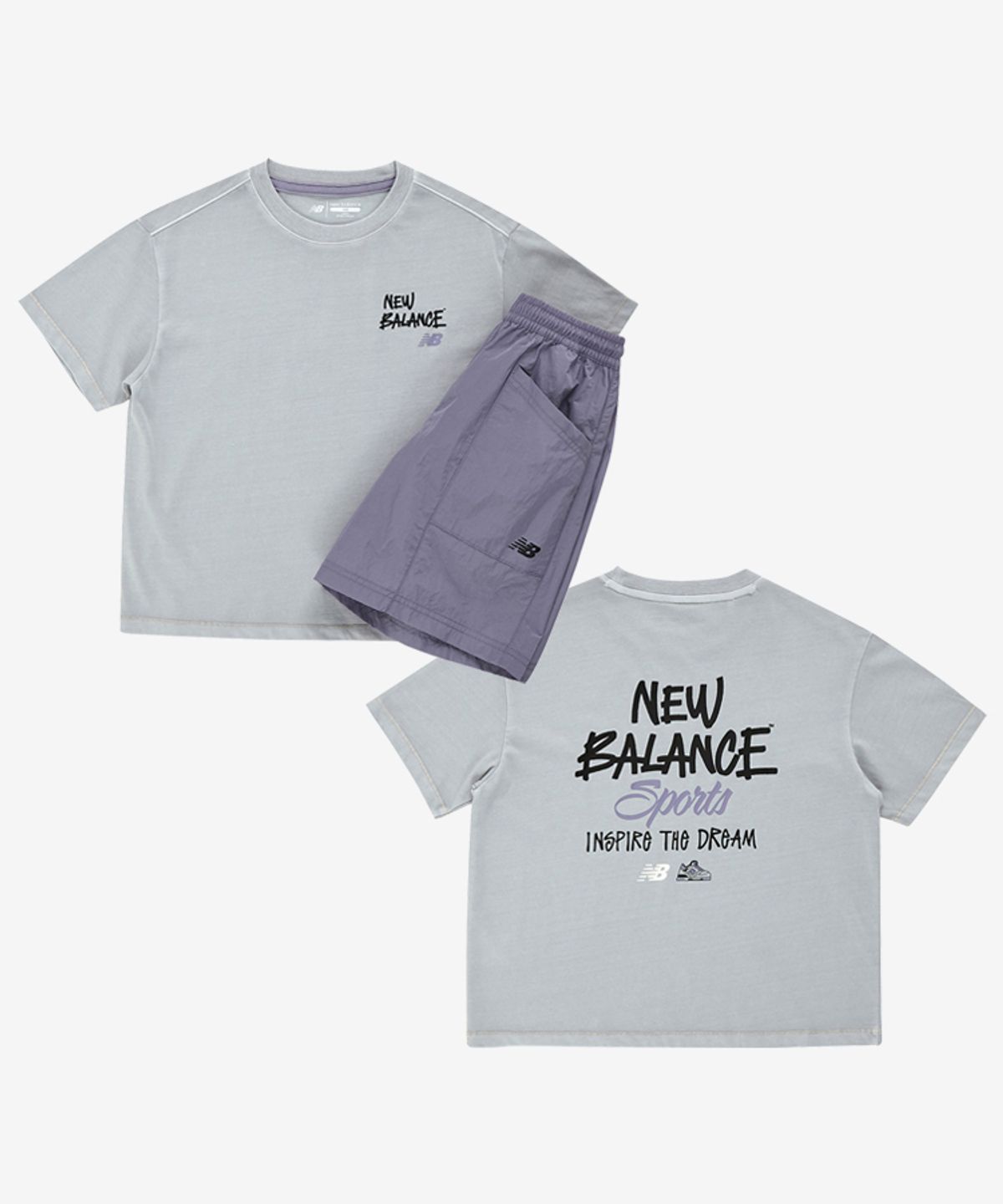 뉴발란스 키즈(NEWBALANCEKIDS) METALIC SUMMER_피그먼트+우븐 반바지 셋업 아동 상하복 NK9YG2761U75