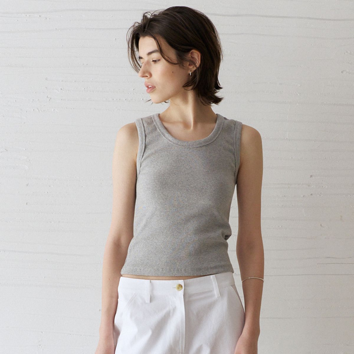 노우드(NOEUD) Front-to-Back Rib Top (Melange Gray)