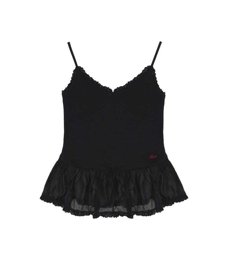 LACE PEPLUM SLEEVELESS TOP_BLACK